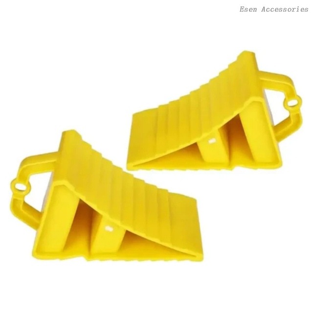 Non Slip Yellow Triangular Trailer Chock Wheel Plastic Stoppers Container Rubber Caster Wheel Chock