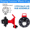 2-Pack Shipping Container Wheels 8-Lug Wheels Kit Heavy Duty Shipping Container Axle with U-Shaped Handle